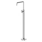 Phoenix Mekko floor mounted bath mixer in chrome, freestanding tap with square spout and round base to the bath.