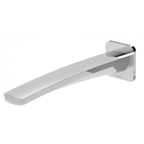Phoenix Mekko wall basin/bath outlet spout in polished chrome, fixed 200mm wall-mounted design