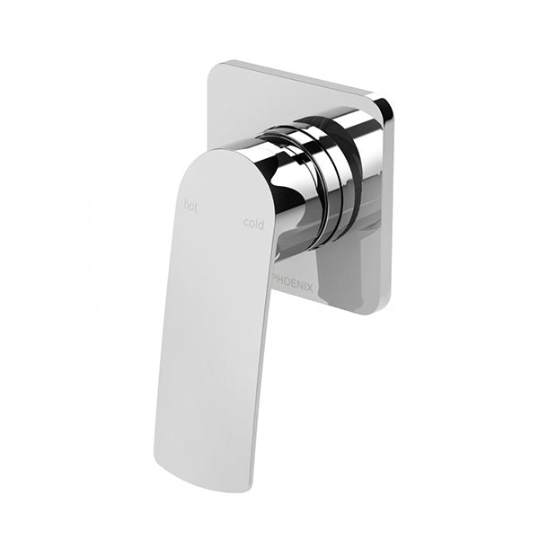 Phoenix Mekko SwitchMix shower wall mixer in chrome, wall-mounted with rectangular backplate and lever handle