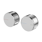 Phoenix Axia chrome wall top assemblies, pair of round wall taps with ribbed sides and slim coloured indicators