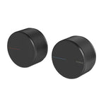Phoenix Axia wall top assemblies in matte black, round pair of bathroom taps with ribbed sides, front view on white background