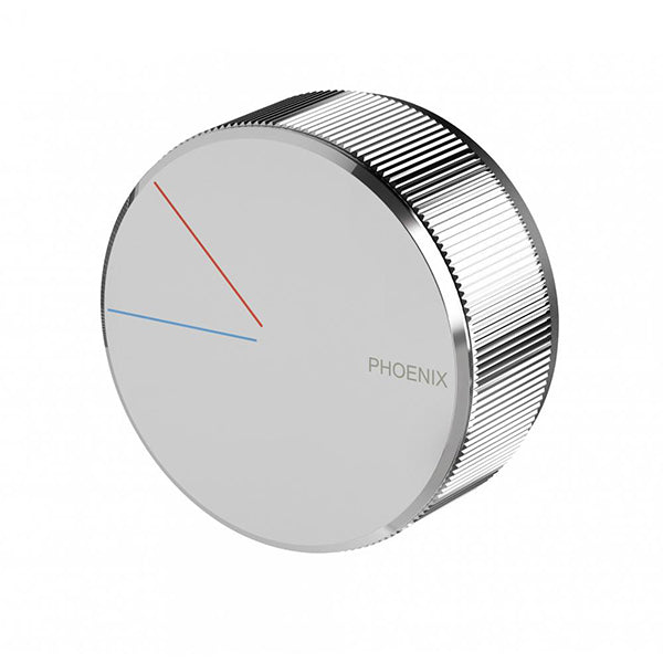 Phoenix Axia chrome shower/wall mixer with round dial handle and concealed backplate, front view