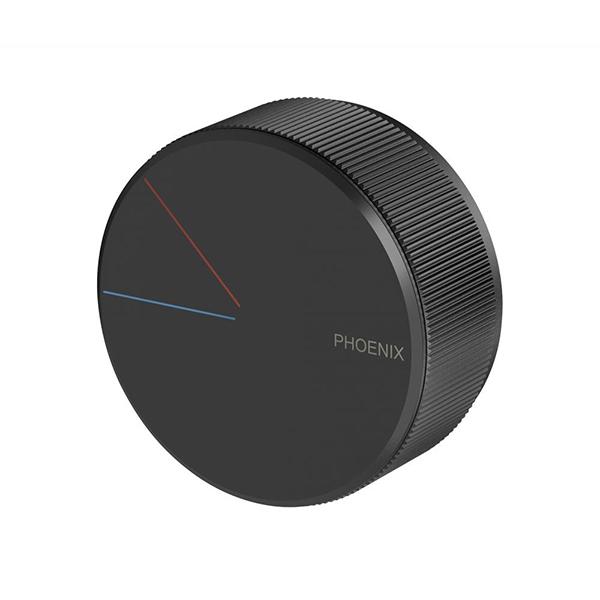 Phoenix Axia matte black shower/wall mixer with round dial handle and concealed backplate, front view