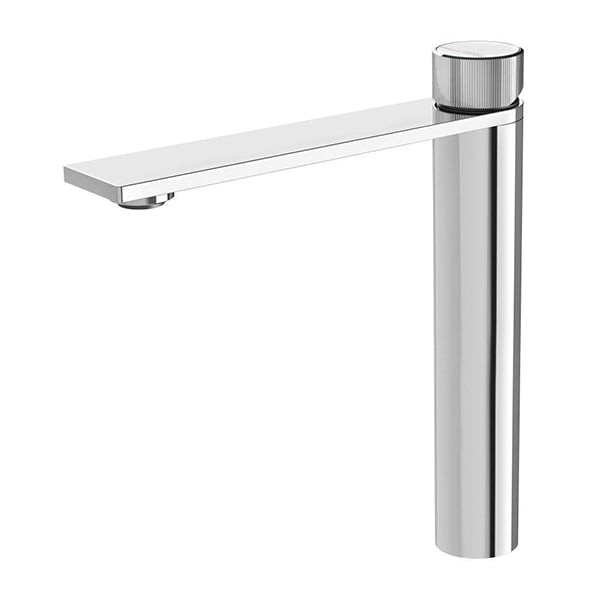Phoenix Axia vessel mixer tap in chrome, tall cylindrical brass design with slim spout on white background