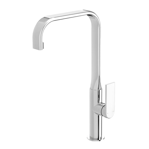 Phoenix Teel chrome sink mixer tap with squareline gooseneck spout and single lever handle, front view