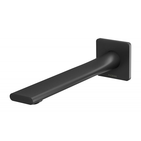 Phoenix Teel wall basin outlet 200mm in matte black, wall-mounted square spout with flat profile