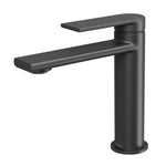 Phoenix Teel matte black basin mixer tap with slim single-handle design, side view on white background