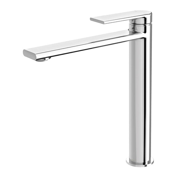 Phoenix Teel vessel mixer in chrome, tall basin tap with square spout and lever handle on white background