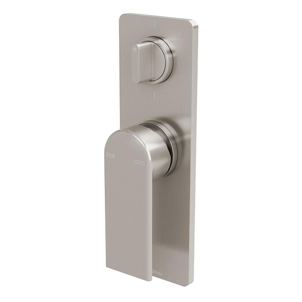 Phoenix Teel brushed nickel wall-mounted shower/bath diverter mixer with slim rectangular plate and round handle