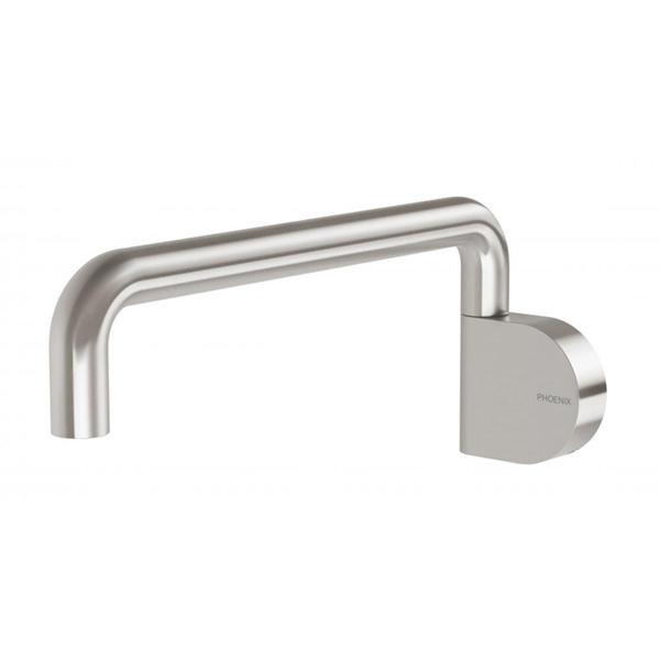 Phoenix Designer swivel bath outlet, brushed nickel wall-mounted spout with round base and 230mm reach