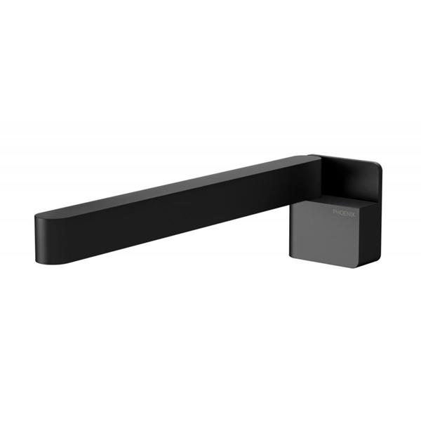 Phoenix Designer swivel bath outlet, matte black, square wall-mounted spout with 230mm reach