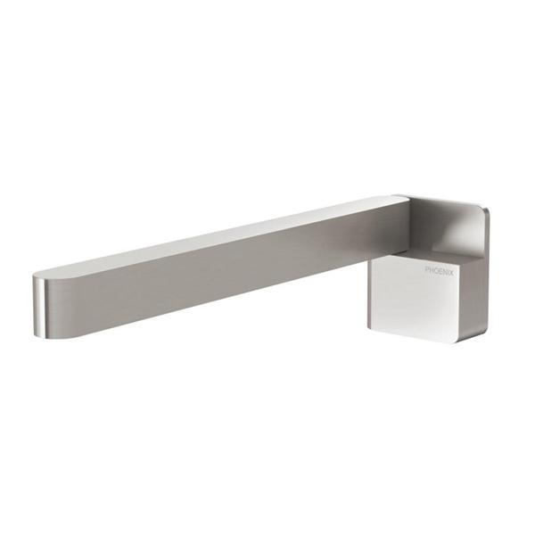 Phoenix Designer swivel bath outlet, square brushed nickel wall-mounted spout with 230mm reach