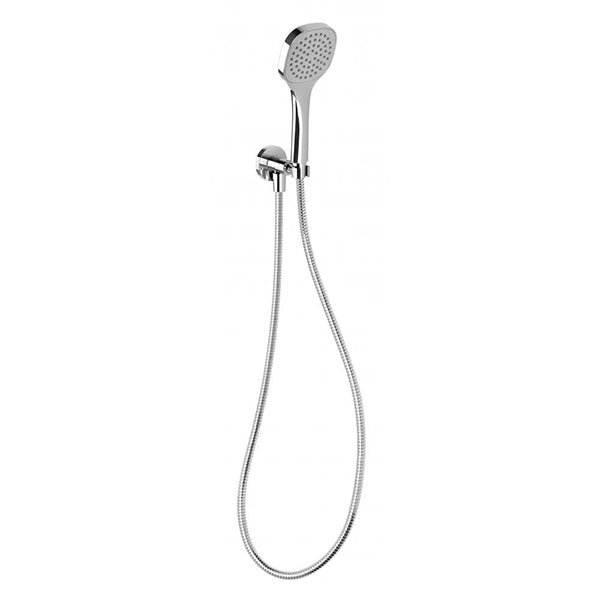 Phoenix Teva chrome hand shower with oval head, wall bracket and hose on white background