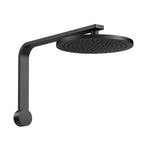 Phoenix NX Quil wall shower arm and round rose in matte black, shown in side view on white background