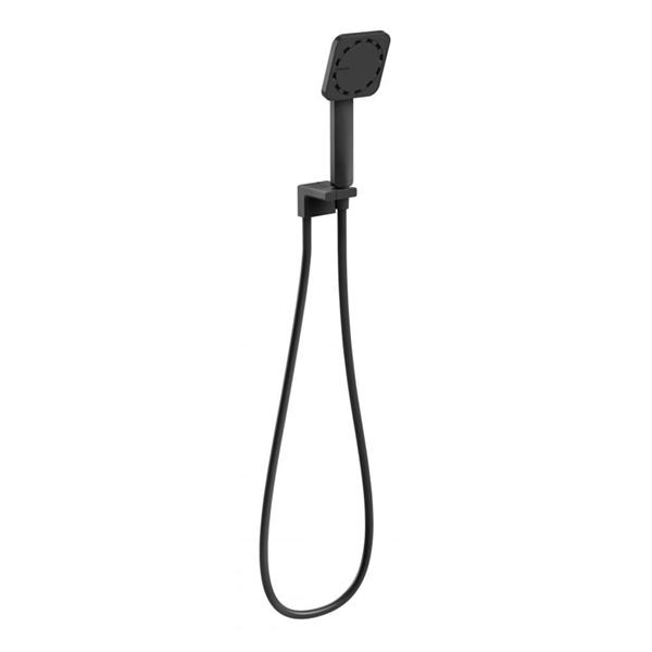 Phoenix NX ORLI square hand shower with hose, matte black, on white background