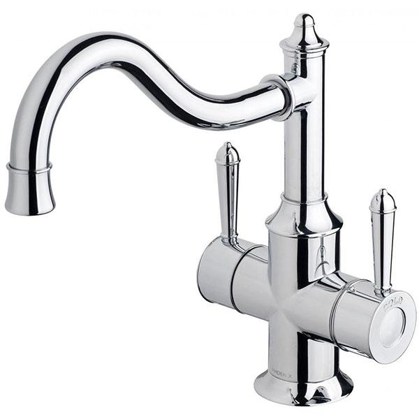 Phoenix Nostalgia twin handle sink mixer tap with shepherds crook spout, chrome finish, front view