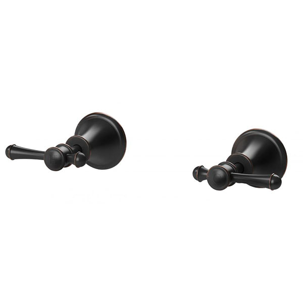 Phoenix Nostalgia lever wall top assemblies in antique black, shown as a pair of wall-mounted taps on white background