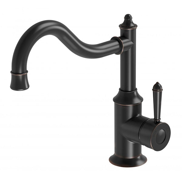 Phoenix Nostalgia antique black sink mixer with shepherds crook spout and lever handle, hob mounted