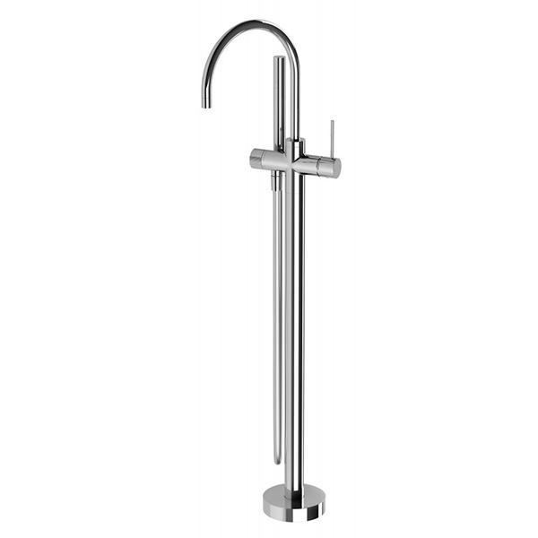 Phoenix Vivid Slimline floor-mounted bath mixer with hand shower, polished chrome, freestanding tap with swivel spout and slim lever