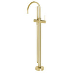 Phoenix Vivid Slimline floor mounted bath mixer with hand shower in brushed gold, shown freestanding on white background