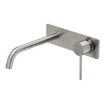 Phoenix Vivid Slimline wall basin/bath mixer set, curved brushed nickel, wall-mounted with slim lever handle
