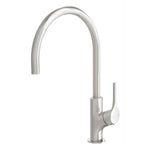 Phoenix Vivid Slimline oval sink mixer in brushed nickel, with 220mm gooseneck spout on white background