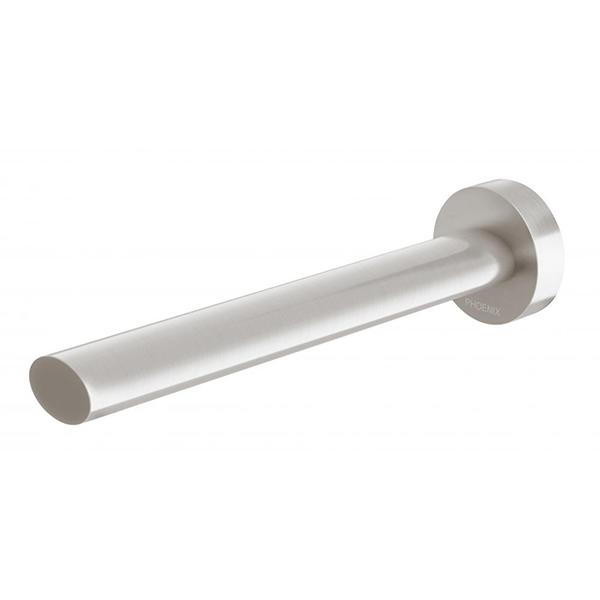 Phoenix Vivid Slimline oval basin outlet spout in brushed nickel, wall-mounted fixed tap