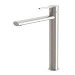 Phoenix Vivid Slimline oval vessel mixer tap in brushed nickel, tall slimline hob-mounted design, side view on white background