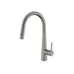 Nero Dolce pull out sink mixer in gunmetal, modern gooseneck tap with side lever and vegie spray function