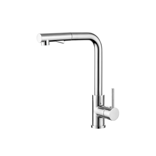 Nero Pull Out Sink Mixer in chrome, with pull-out spout and side lever, shown on white background