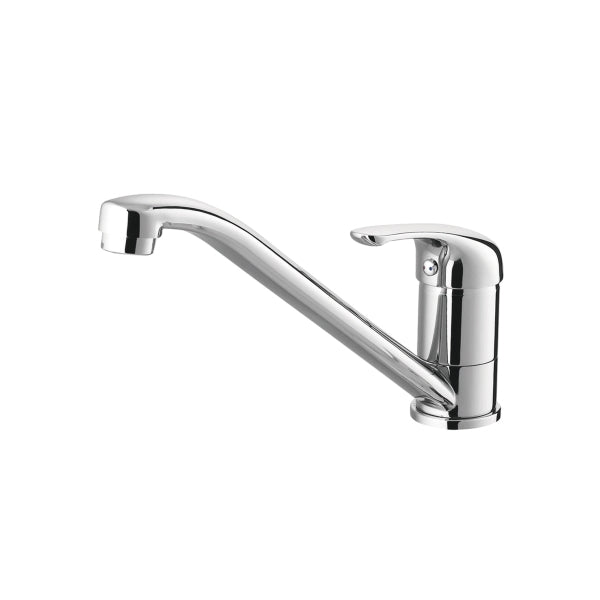 Nero Classic chrome kitchen mixer tap with single lever handle and curved spout, shown on white background