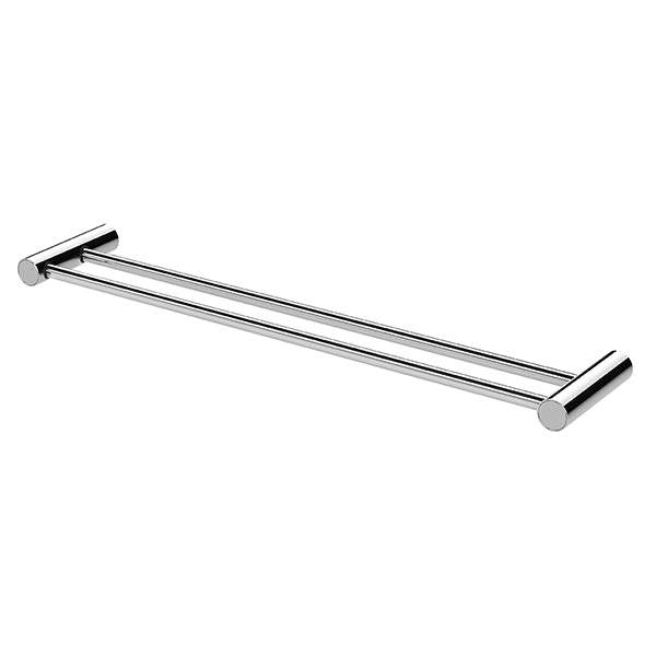 Phoenix Vivid Slimline double towel rail in chrome, 600mm, with slim round bars on a white background