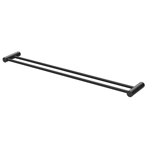Phoenix Vivid Slimline double towel rail in matte black, wall-mounted with two slim round bars