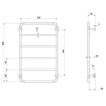 Phoenix Vivid Slimline towel ladder technical drawing, chrome, 800 x 500mm, front and side view with dimensions