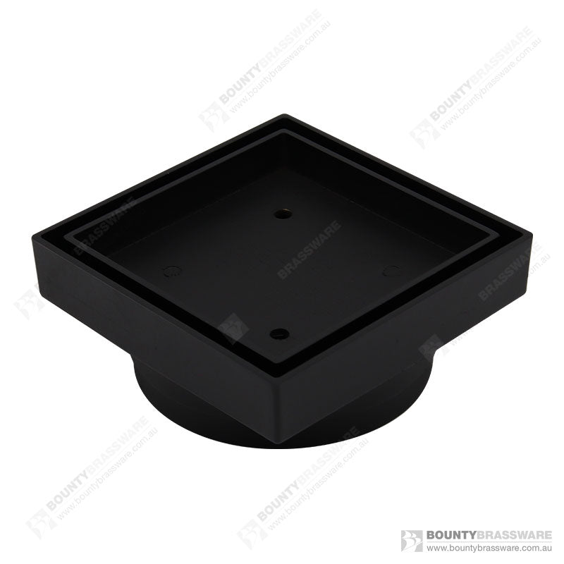 ART Australia Bermuda black floor waste tile insert, square recessed drain grate, angled view