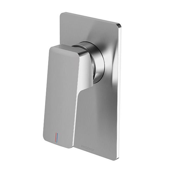 Phoenix Enviro316 brushed stainless steel shower wall mixer with square plate and single lever handle