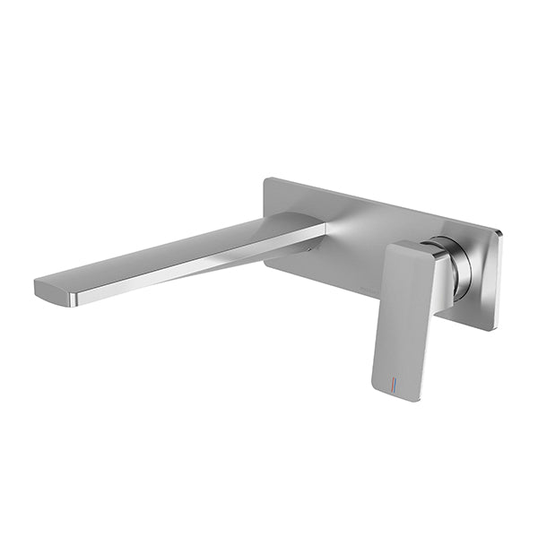 Phoenix Enviro316 wall basin/bath mixer set in brushed stainless steel, wall-mounted with rectangular spout and lever handle
