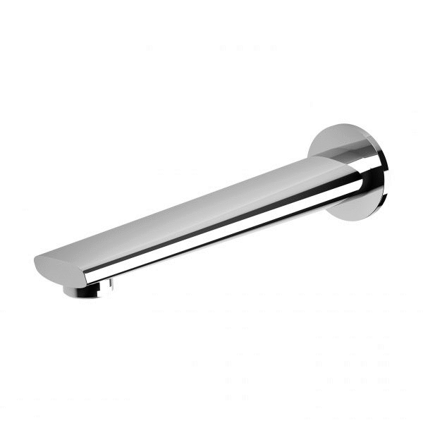 Phoenix Arlo wall bath outlet in chrome, 200mm spout with round wall mount and slim rectangular profile