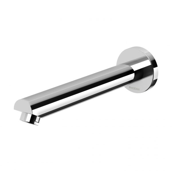Phoenix Pina wall bath/basin outlet spout 180mm in chrome, wall-mounted brass tapware, side view