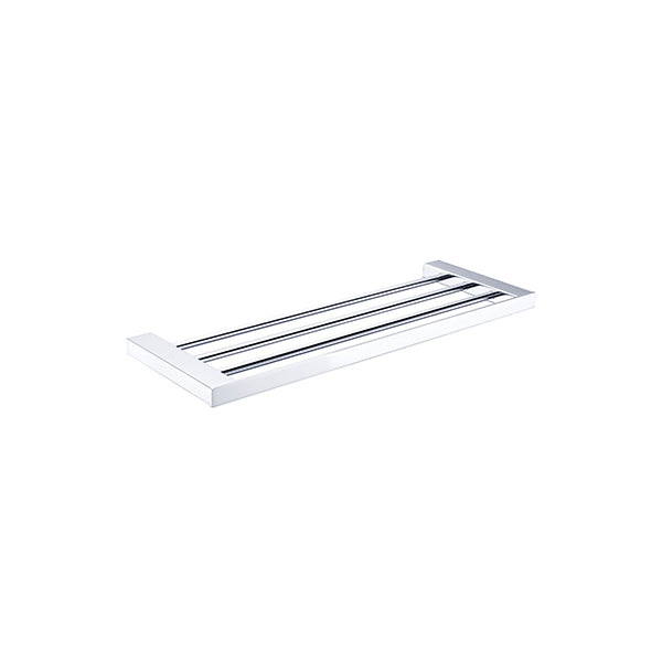 Nero Celia chrome towel rack with four bars, modern rectangular wall-mounted design on white background