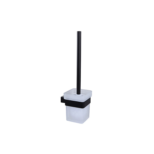 Nero Celia matte black toilet brush holder with brush, freestanding bathroom accessory on white background