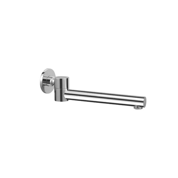 Nero Dolce wall-mounted swivel bath spout in chrome, with sleek round wall plate and straight tubular outlet