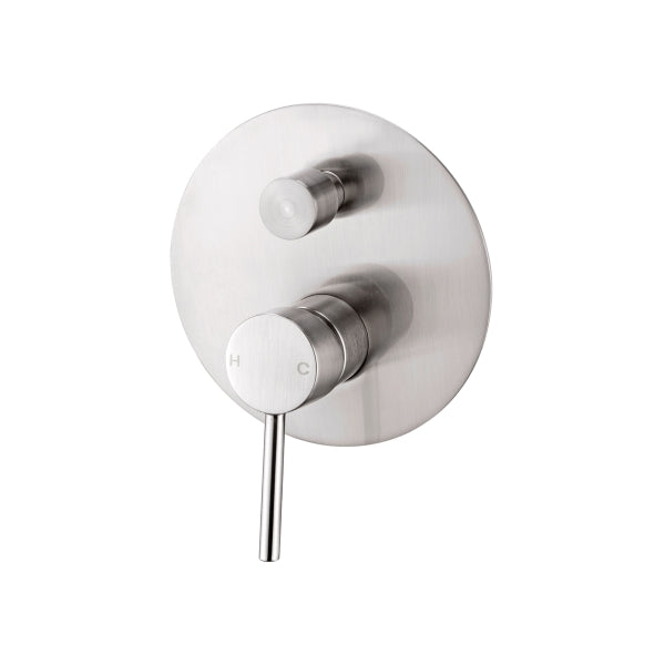 Nero Dolce shower mixer with diverter in brushed nickel, round wall plate with single lever and top diverter knob
