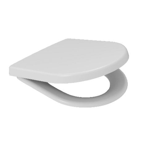 Caroma Arc soft close toilet seat, white oval double flap with lid and seat in side view