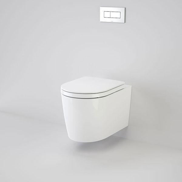 Caroma Liano wall-hung toilet suite in glossy white with concealed cistern and flush button panel