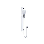 Nero Rain square 3 function rail shower in chrome, wall-mounted with adjustable rail, square head and hose on white background