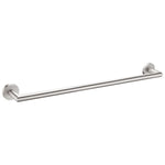 Nero Dolce single towel rail 700mm in brushed nickel with round wall plates, shown on white background