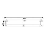 Nero Dolce 900mm chrome single towel rail technical drawing with dimensions and wall fixings shown