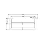 Technical drawing of Nero Dolce double towel rail, showing 700mm width and mounting dimensions in brushed nickel finish.