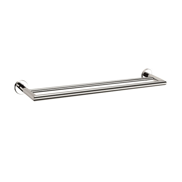 Nero Dolce double towel rail in chrome with rounded wall plates, shown in a front angle on white background